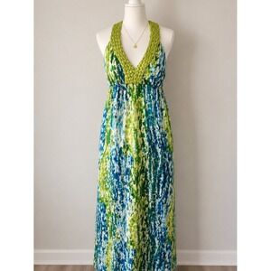 Signature by Robbie Bee Green Blue Braided Strap Maxi Dress Size 10